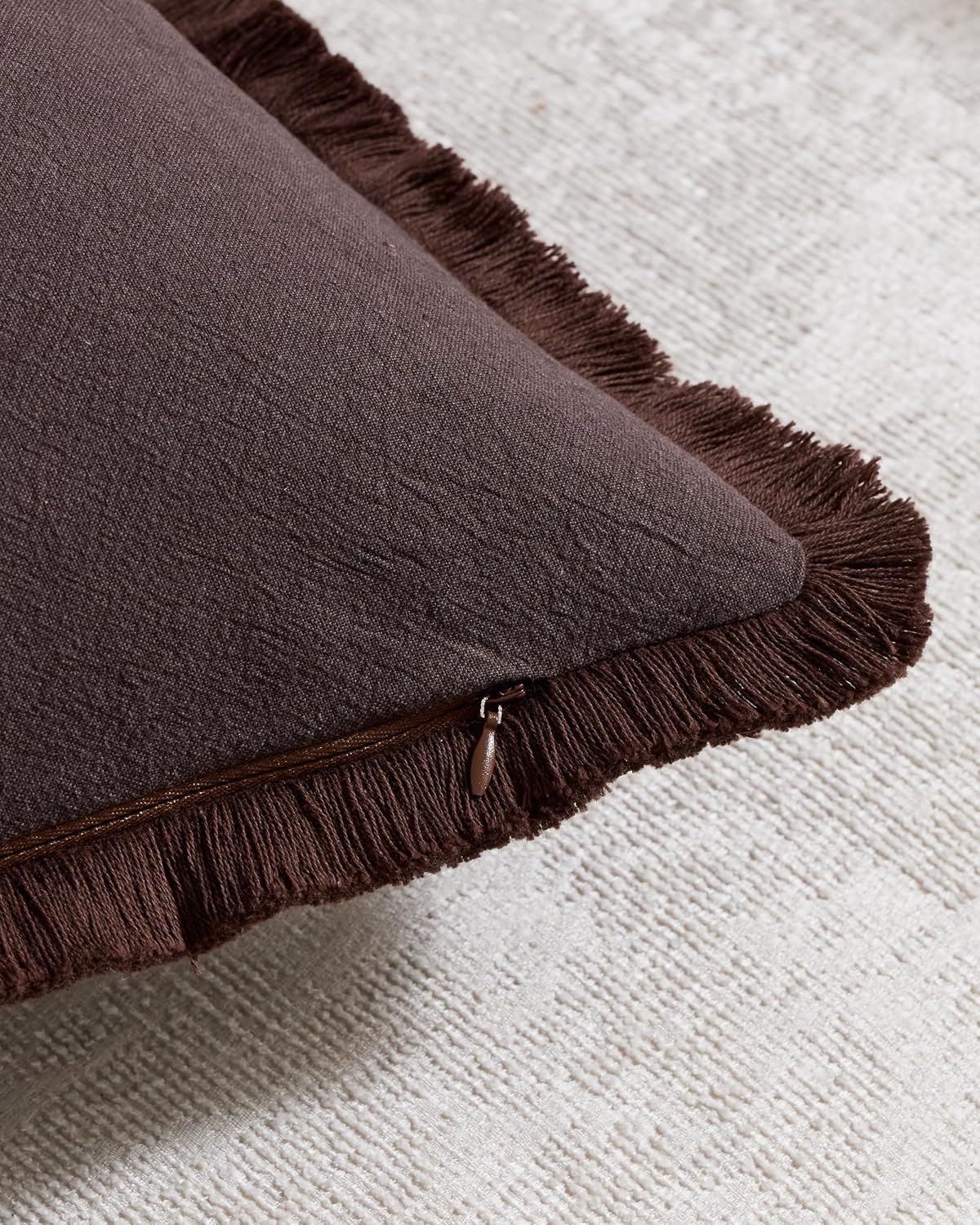 Linen-Cotton Cushion Covers with Tassels, Set of 2, Dark Brown, 45x45cm