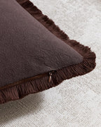 Linen-Cotton Cushion Covers with Tassels, Set of 2, Dark Brown, 30x50cm
