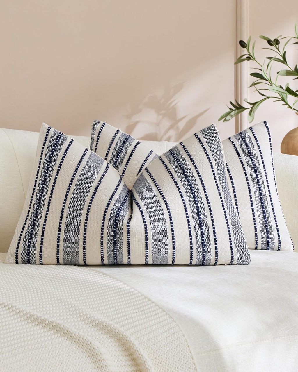 Heritage Linear Woven Cushion Covers - Twin-Pack - Indigo, 30cm x 50cm