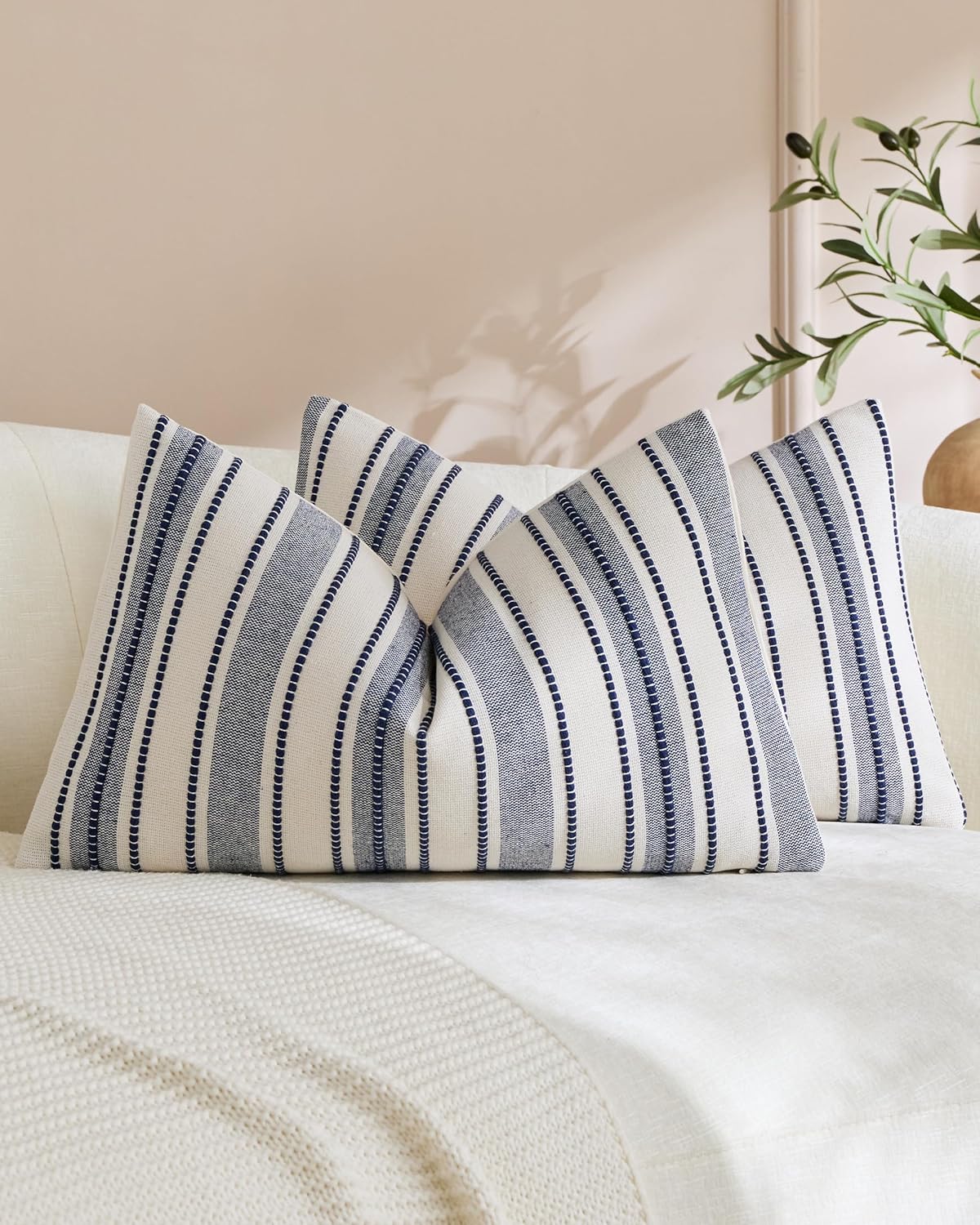Heritage Linear Woven Cushion Covers - Twin-Pack - Indigo, 30cm x 50cm