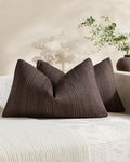 Linen Blend Striped Cushion Covers, Set of 2, Dark Brown, 30x50cm