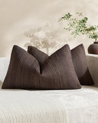 Linen Blend Striped Cushion Covers, Set of 2, Dark Brown, 30x50cm