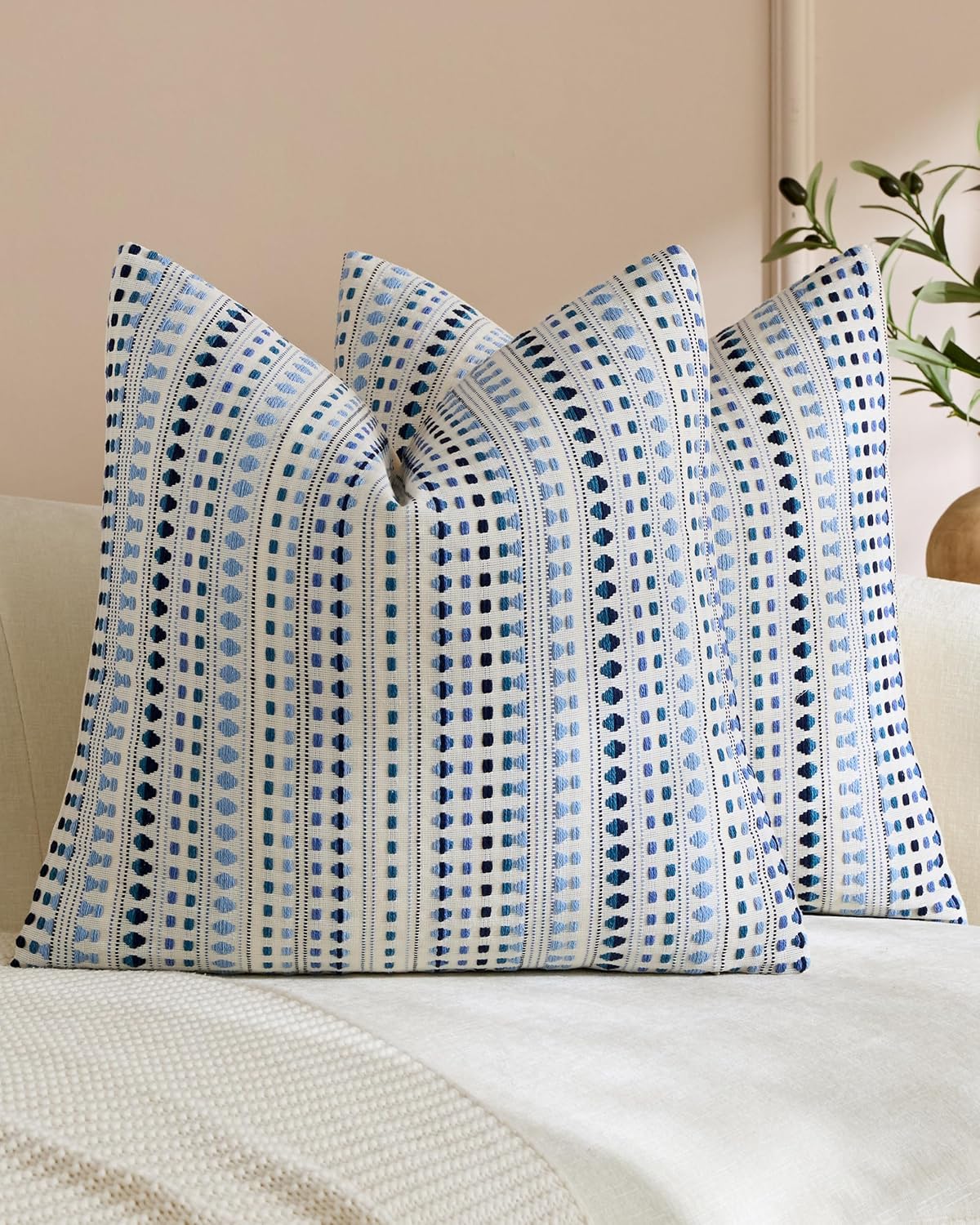 Bohemian Dot Woven Cushion Covers - Twin-Pack - Blue, 45cm x 45cm