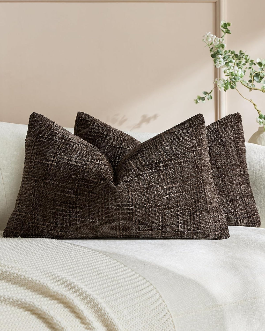 Chenille-Textured Cushion Covers - Twin-Pack - Brown, 30cm x 50cm