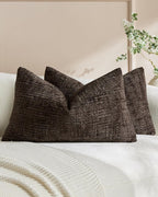 Chenille-Textured Cushion Covers - Twin-Pack - Brown, 30cm x 50cm
