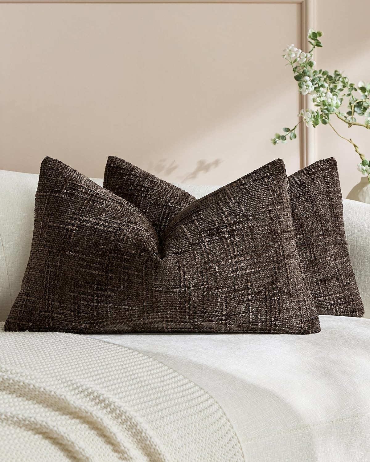 Chenille-Textured Cushion Covers - Twin-Pack - Brown, 30cm x 50cm