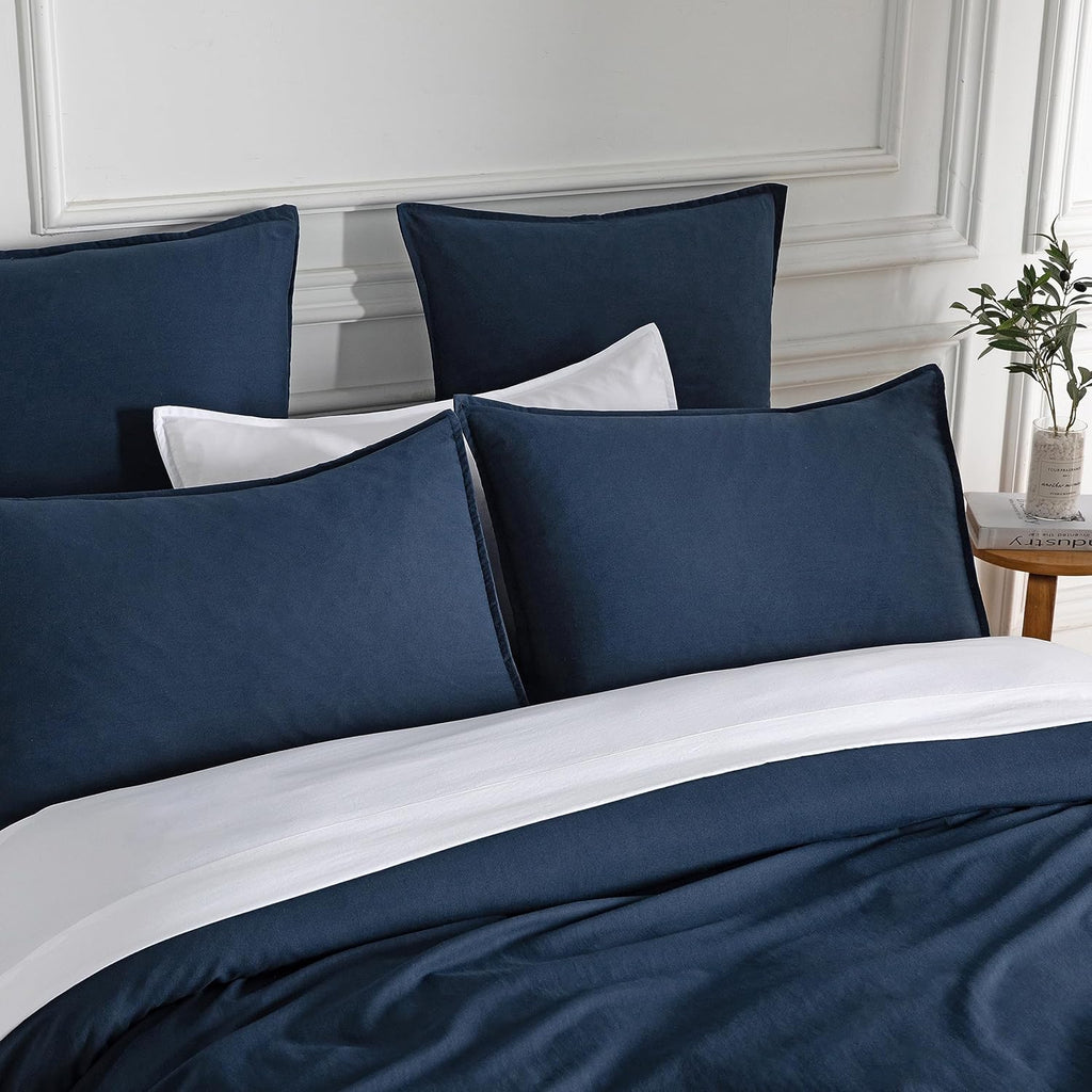 Vintage Washed Microfibre Quilt Cover Set - Navy