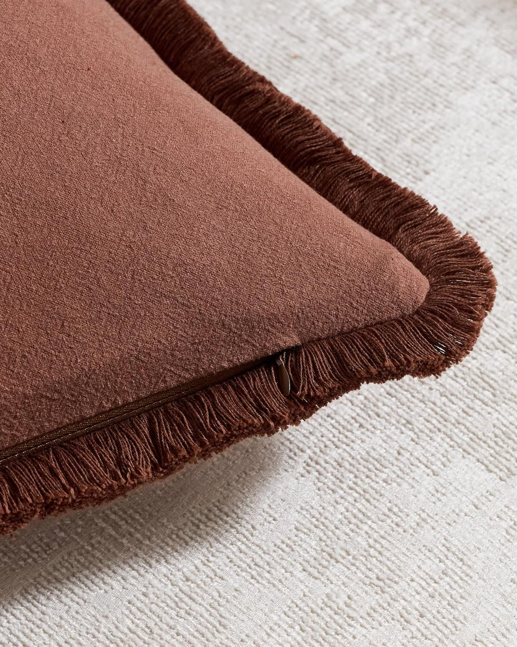 Linen-Cotton Cushion Covers with Tassels, Set of 2, Cocoa, 45x45cm