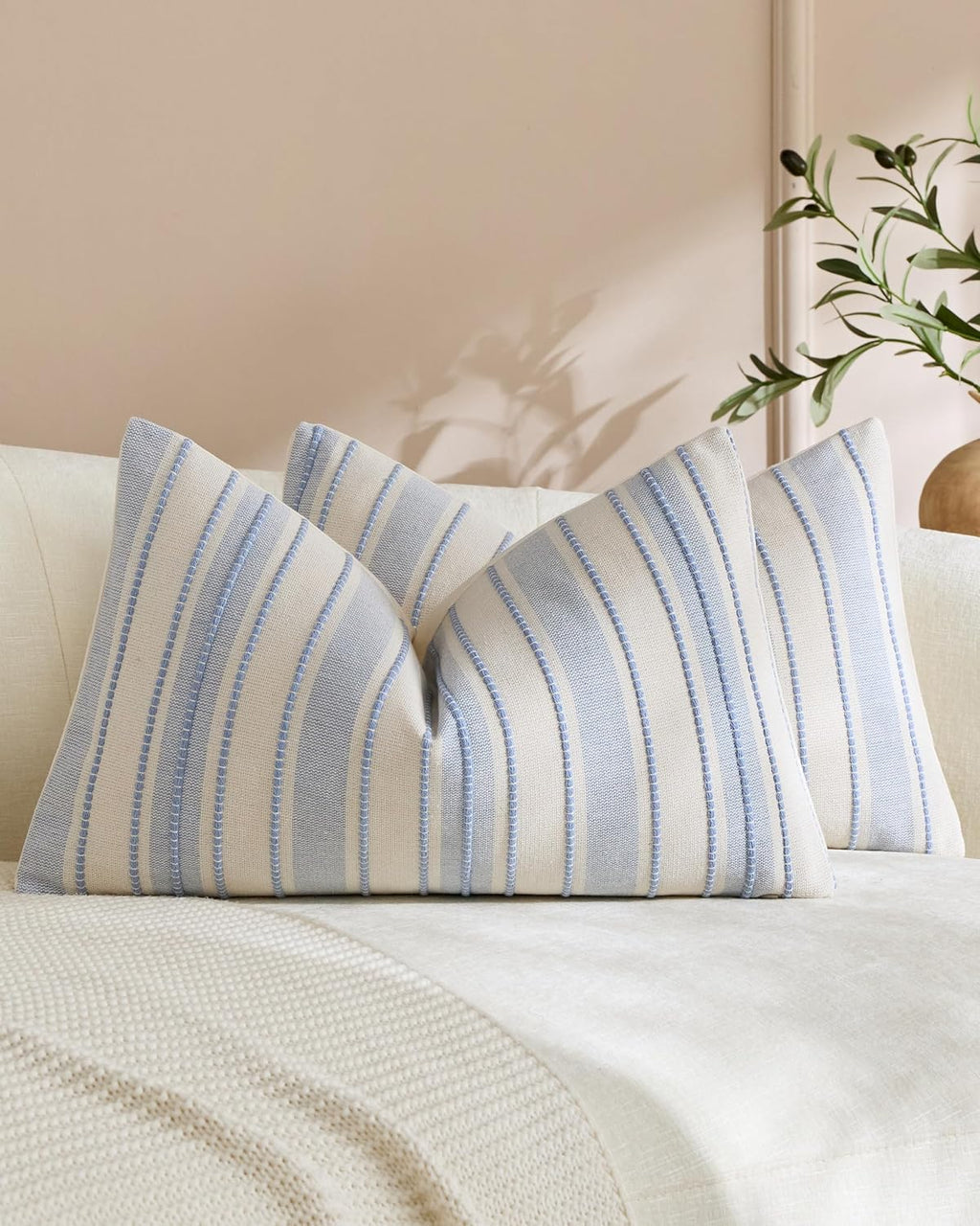 Heritage Linear Woven Cushion Covers - Twin-Pack - Sky, 30cm x 50cm