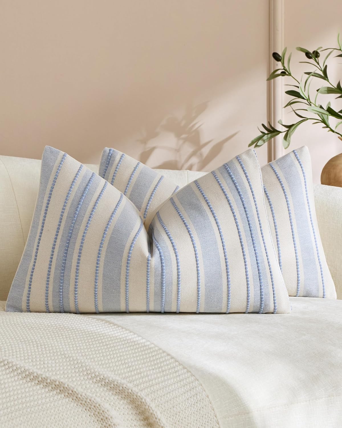 Heritage Linear Woven Cushion Covers - Twin-Pack - Sky, 30cm x 50cm