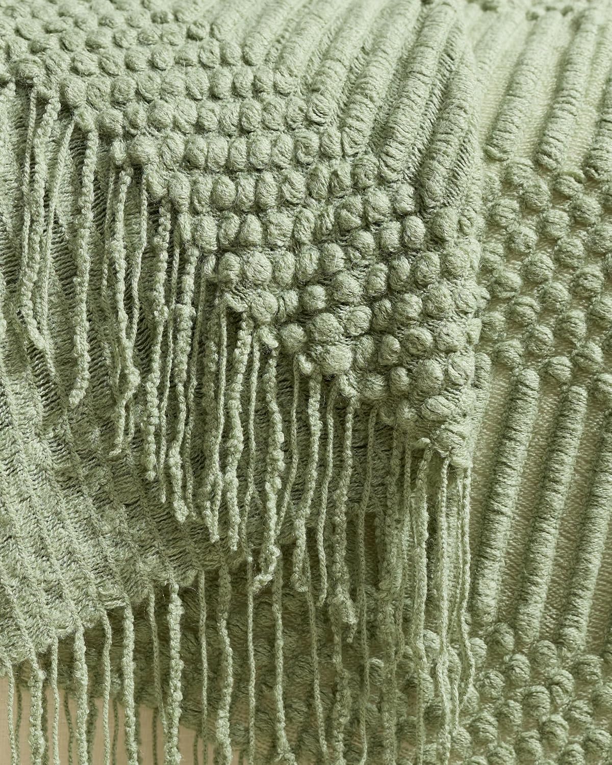 Bobble Textured Knitted Throw - Sage Green, 130x170cm
