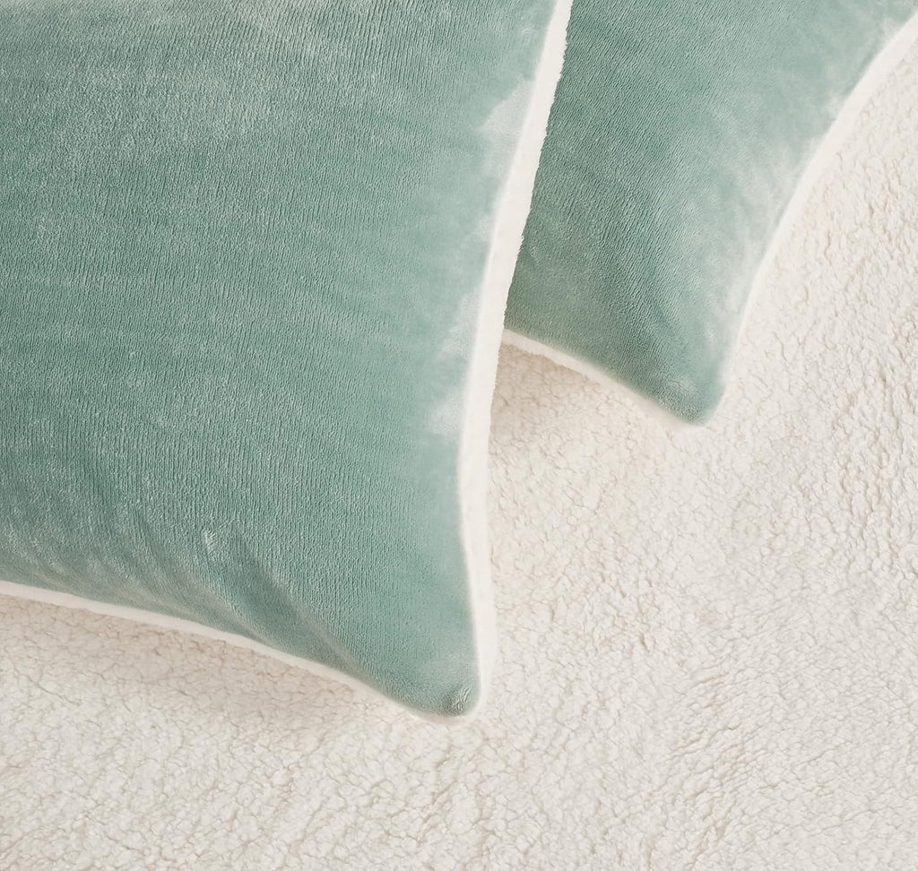 Teddy Sherpa Standard Pillowcases - Twin-Pack - Sage Green - 48cm x 73cm