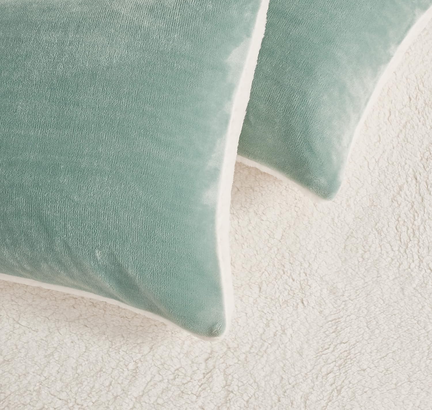 Teddy Sherpa Standard Pillowcases - Twin-Pack - Sage Green - 48cm x 73cm