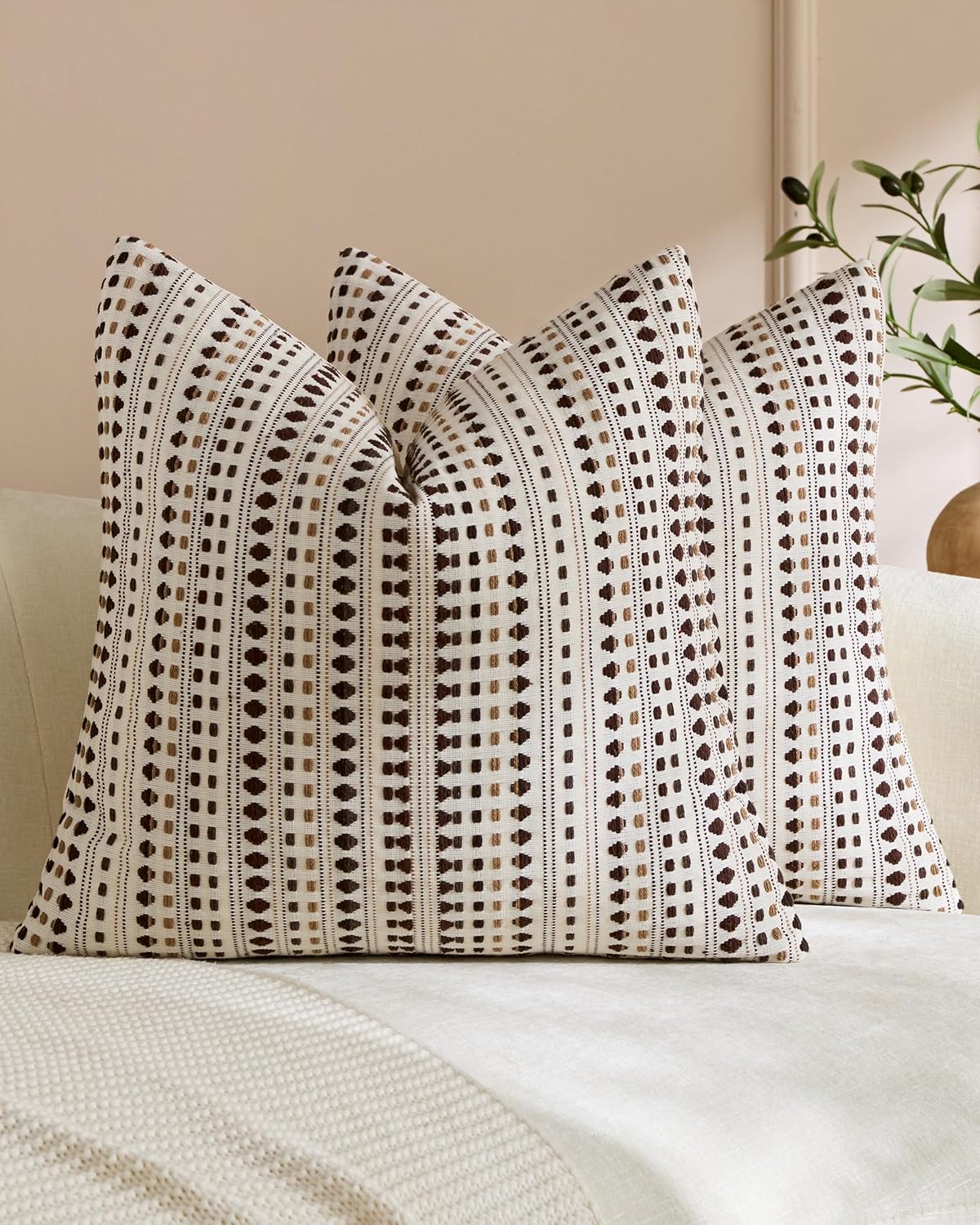 Bohemian Dot Woven Cushion Covers - Twin-Pack - Brown, 45cm x 45cm