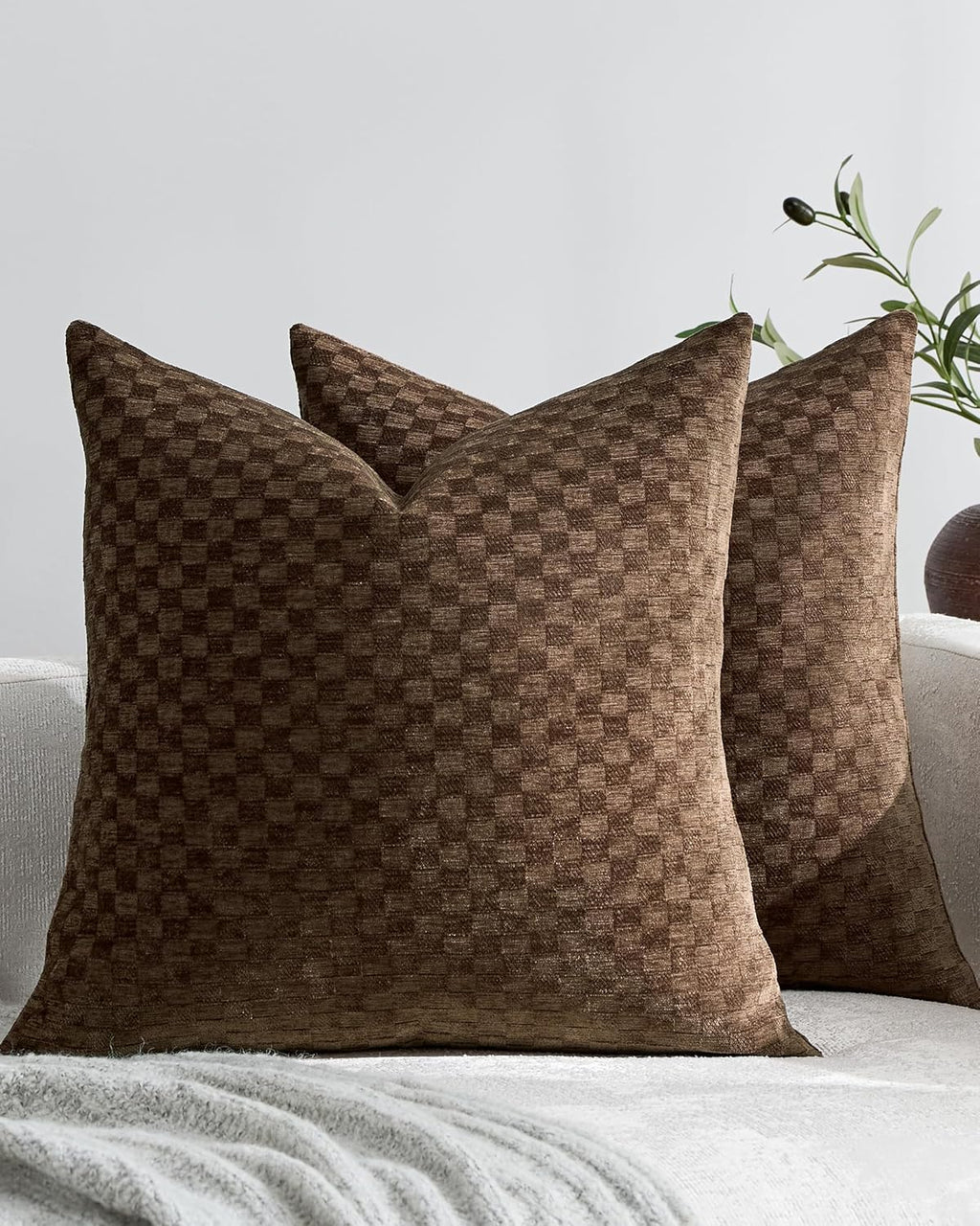 Chenille Waffle Cushion Covers - Twin-Pack - Brown, 45cm x 45cm