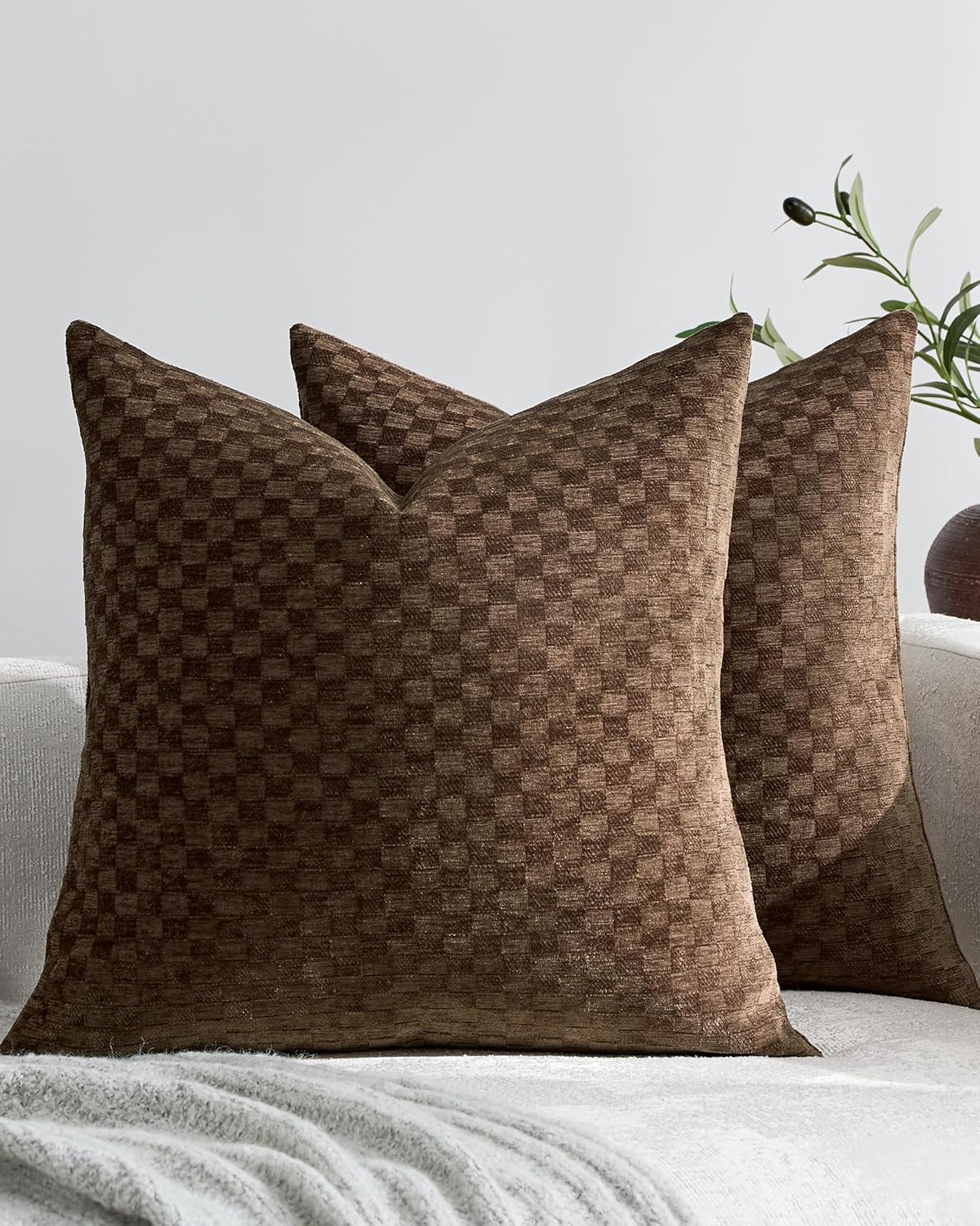 Chenille Waffle Cushion Covers - Twin-Pack - Brown, 45cm x 45cm