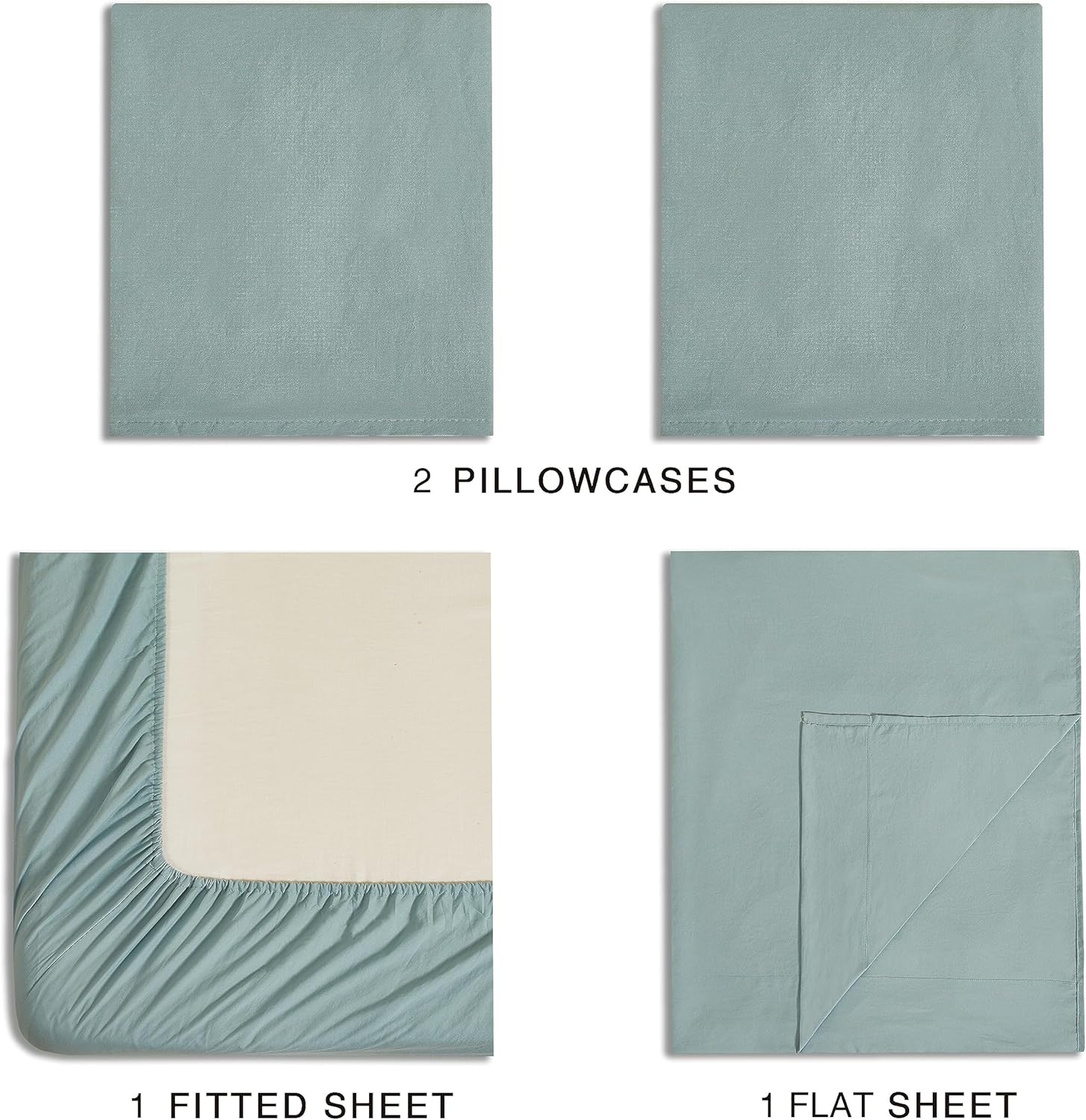 Vintage Washed Microfibre Sheet Set with Pillowcases - Seafoam