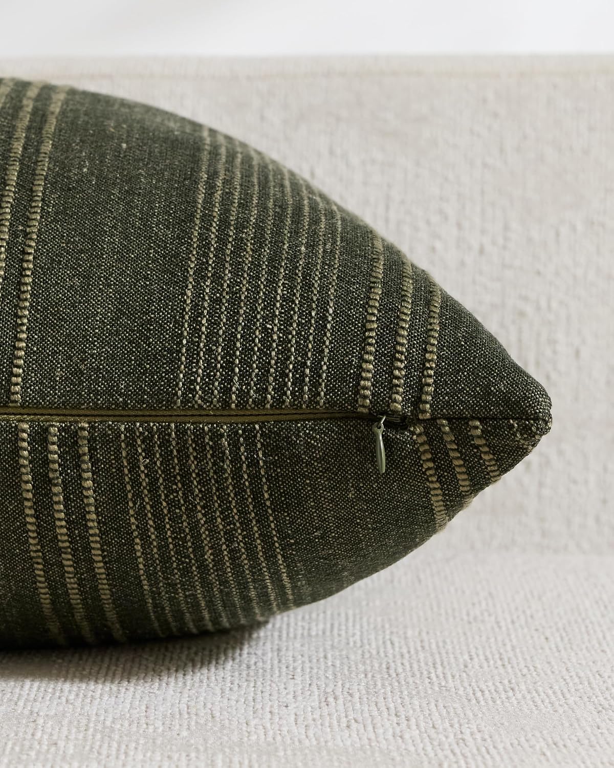 Linen Blend Striped Cushion Covers, Set of 2, Olive, 45x45cm