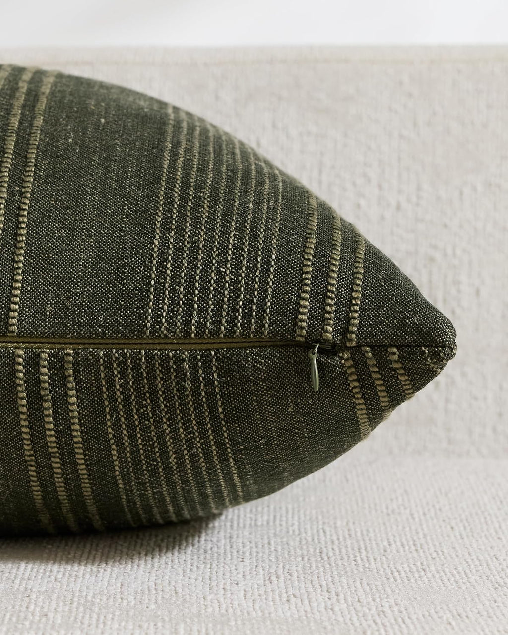Linen Blend Striped Cushion Covers, Set of 2, Olive, 30x50cm