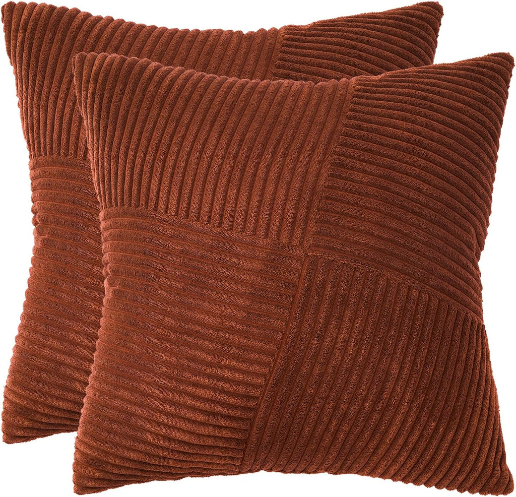 Corduroy Windmill-Inspired Cushion Covers - Twin-Pack - Brick - 45cm x 45cm