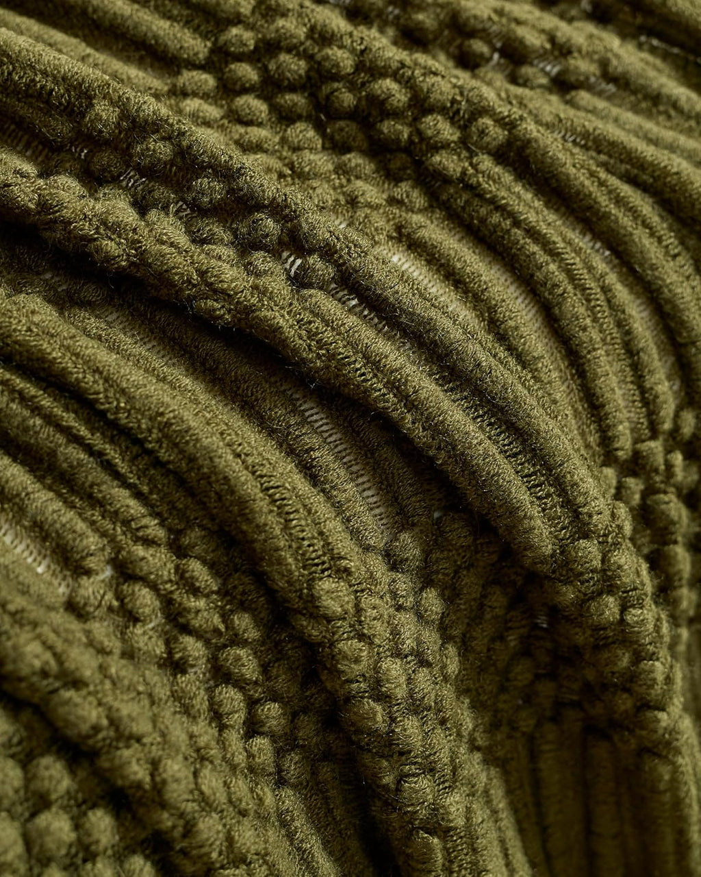 Bobble Textured Knitted Throw - Khaki Green, 130x170cm