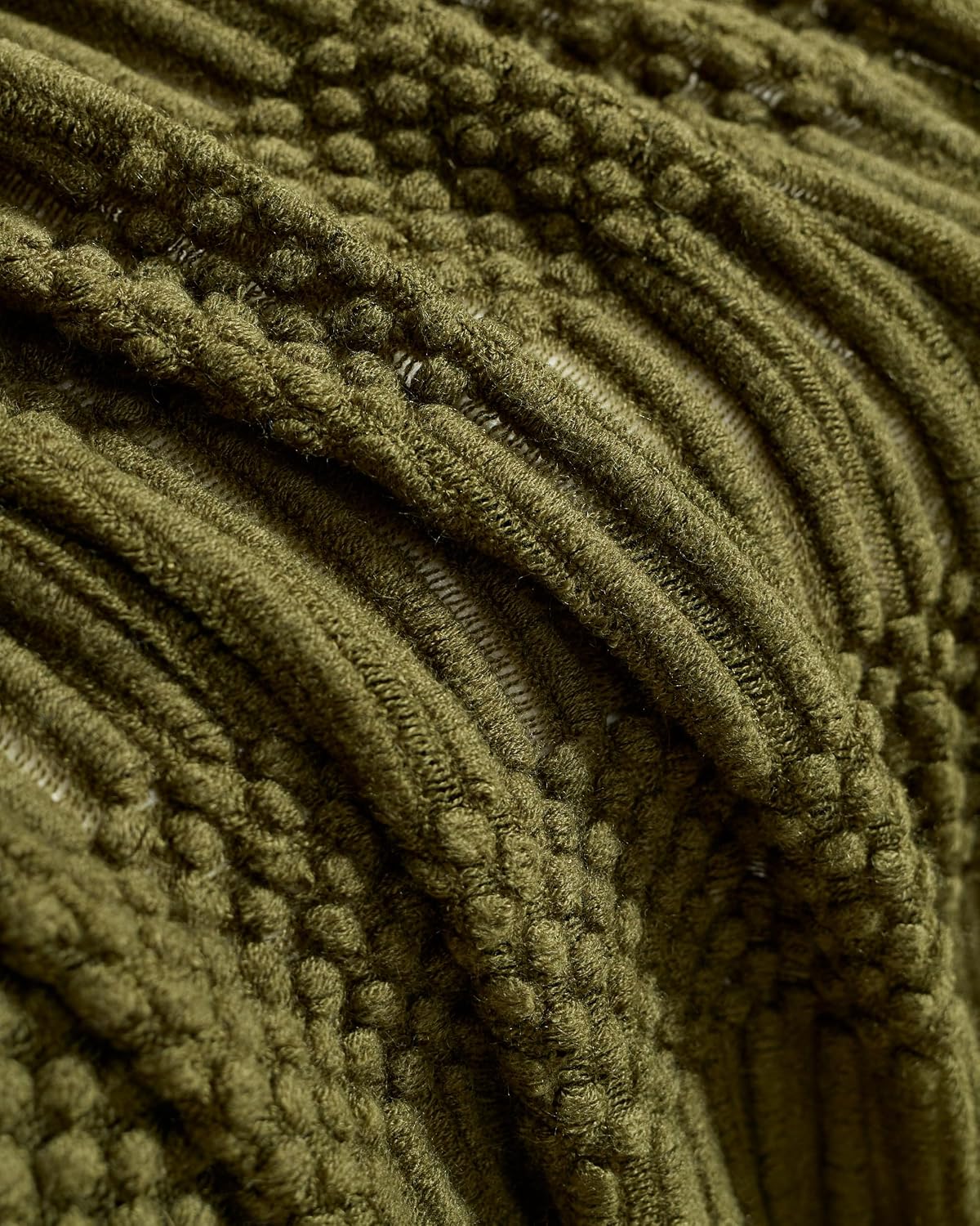Bobble Textured Knitted Throw - Khaki Green, 130x170cm