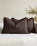 Linen-Cotton Cushion Covers with Tassels, Set of 2, Dark Brown, 30x50cm