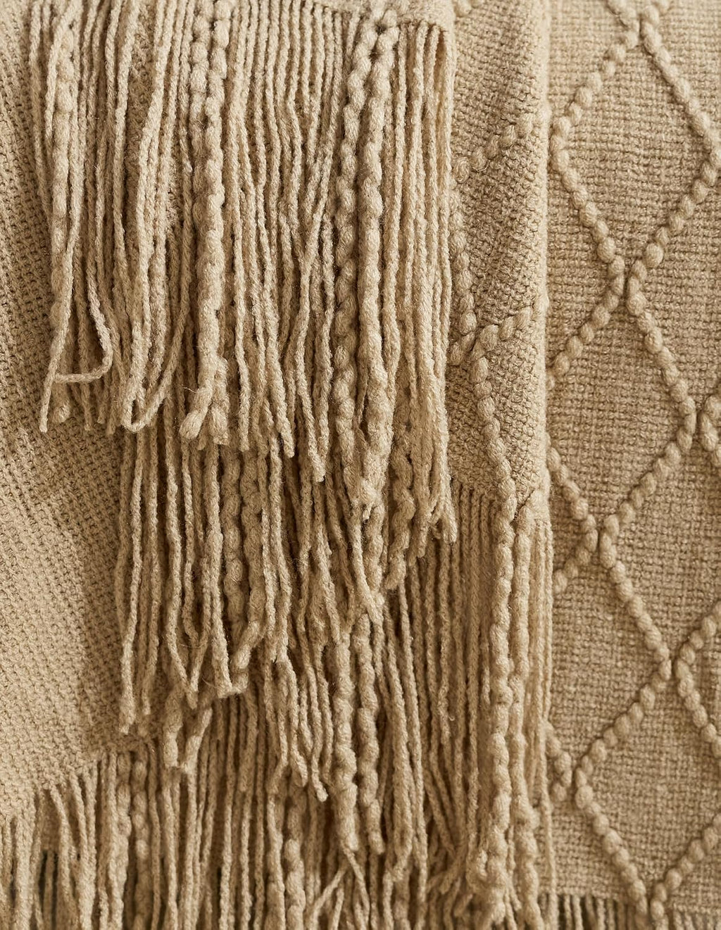 Micro Plush Diamond Knitted Throw Blanket, Natural