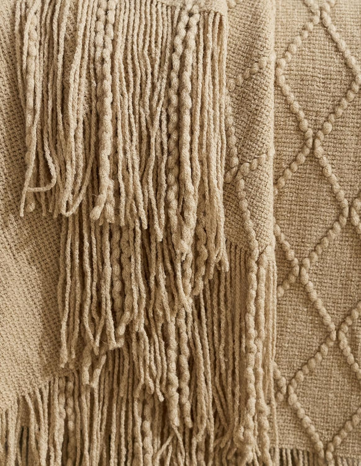 Micro Plush Diamond Knitted Throw Blanket, Natural