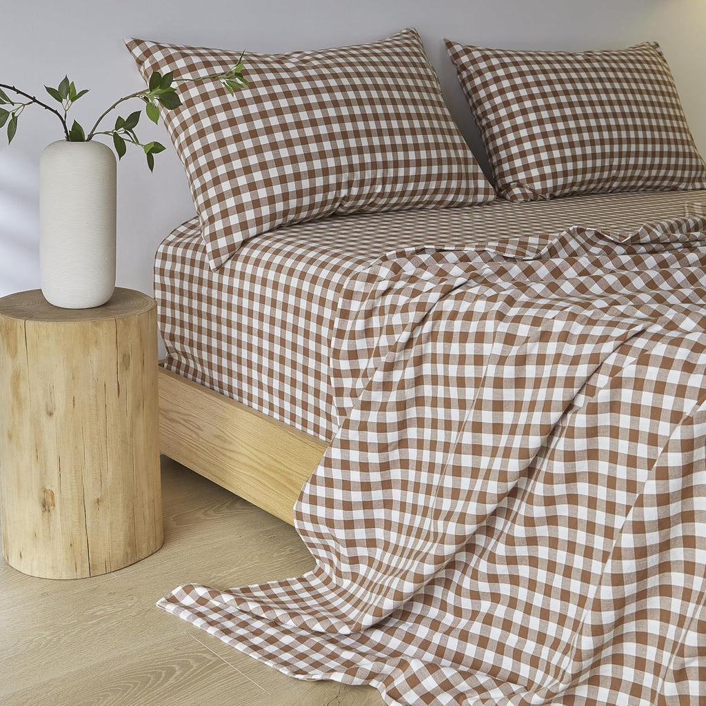 Yarn-Dyed Vintage Washed Cotton Sheet Set - Brown