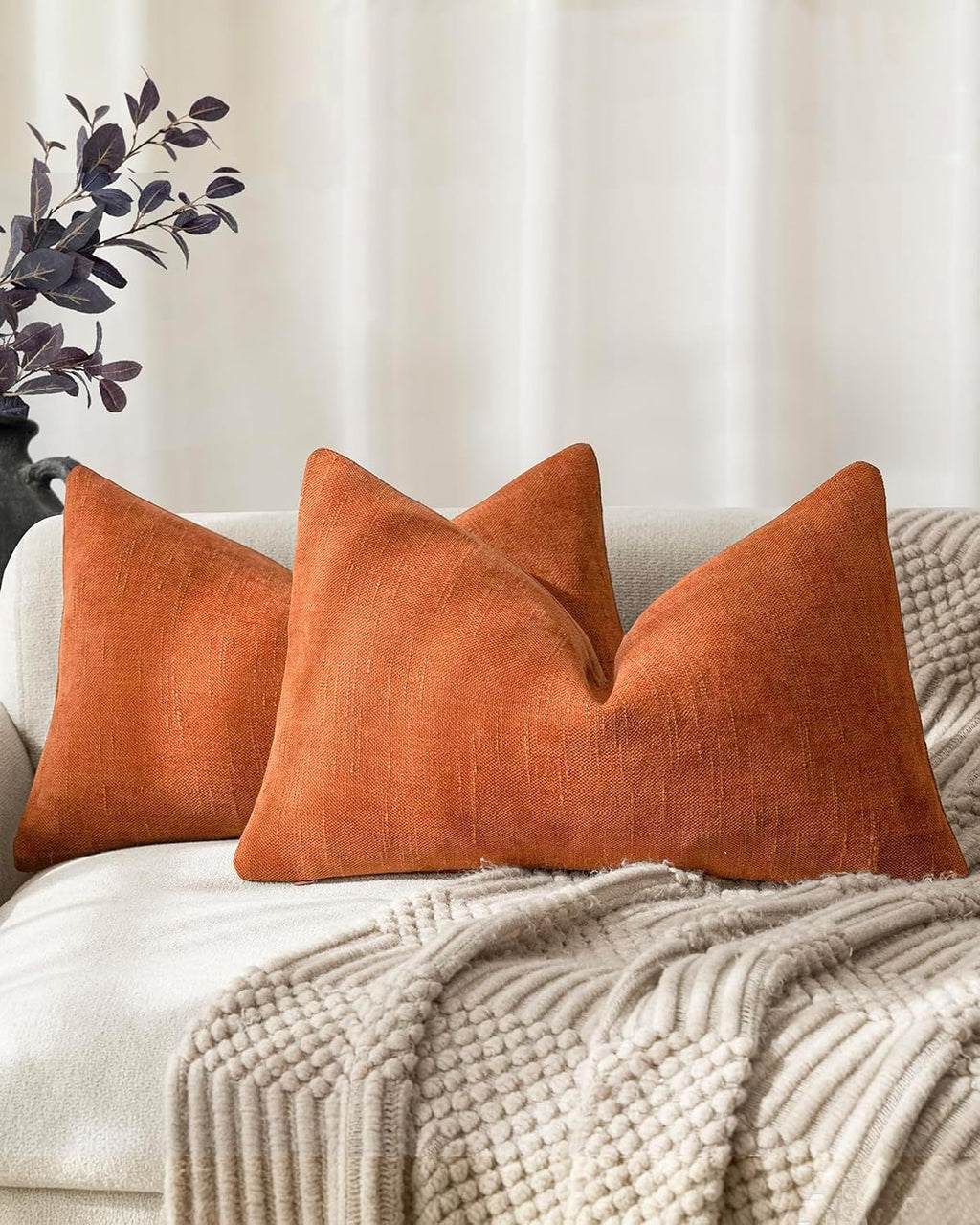 Chenille Haze-Textured Cushion Covers - Pack of 2 - Burnt Orange, 30cm x 50cm