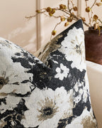 Vintage Floral Chenille Cushion Covers - Twin-Pack - Black, 45cm x 45cm
