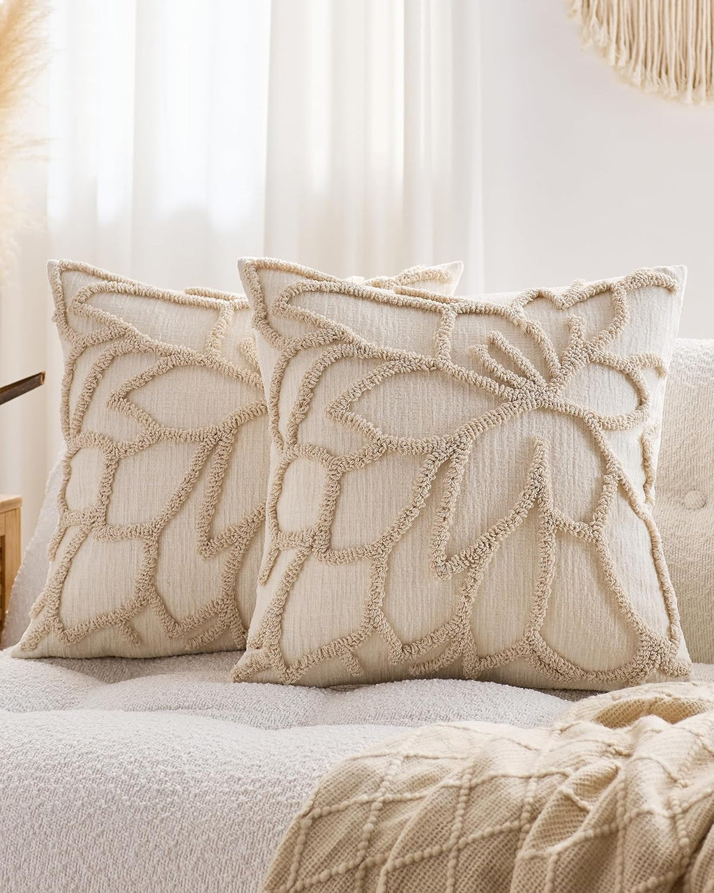 Tufted Rose Cushion Covers - Twin-Pack - Beige, 45cm x 45cm
