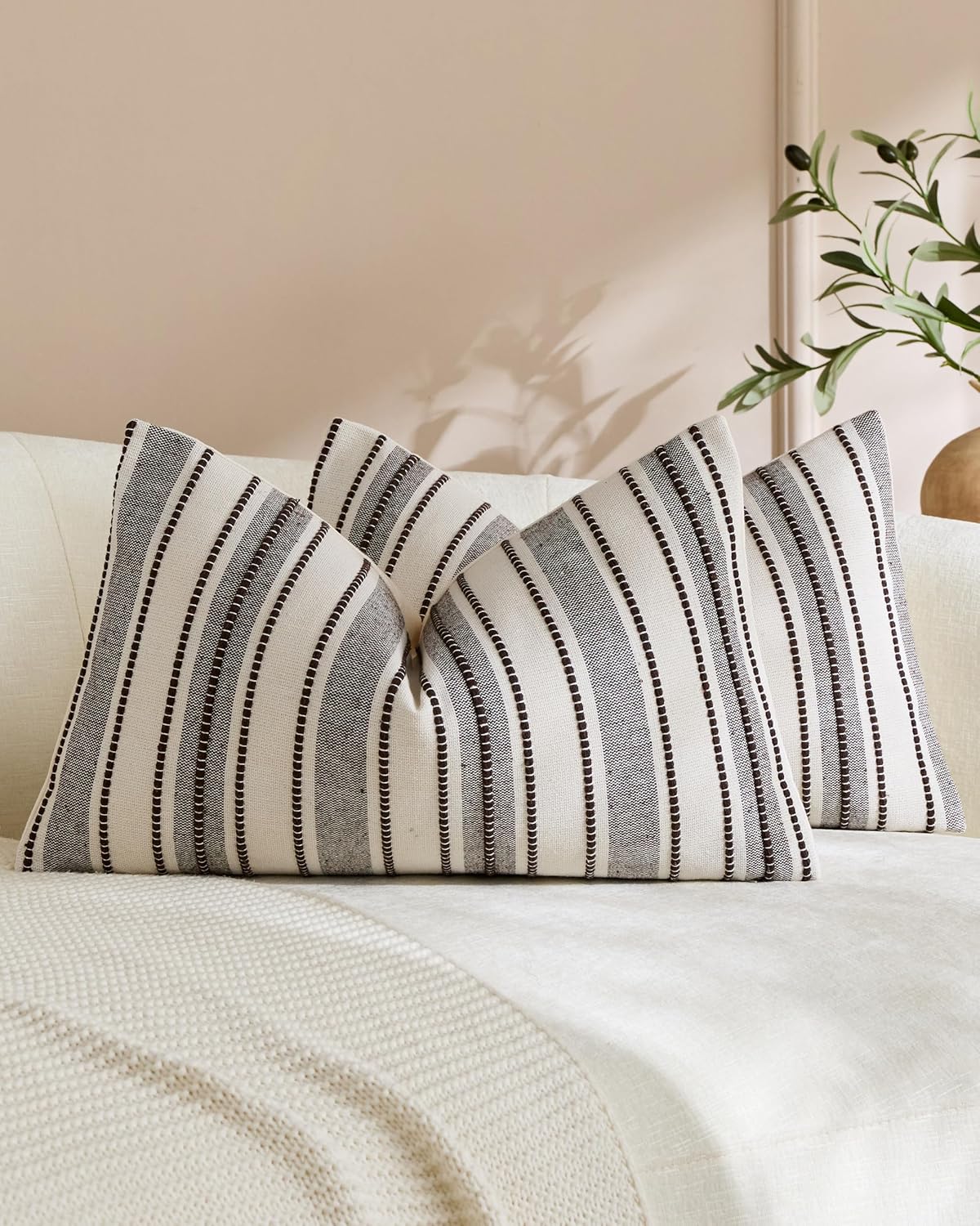 Heritage Linear Woven Cushion Covers - Twin-Pack - Brown, 30cm x 50cm