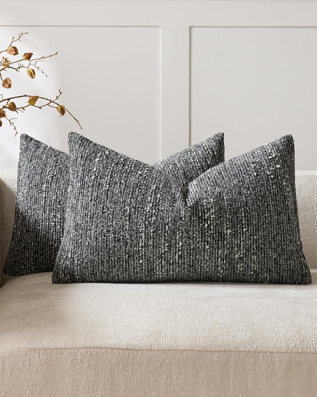 Speckled Bouclé Cushion Covers - Twin-Pack - Charcoal, 30cm x 50cm