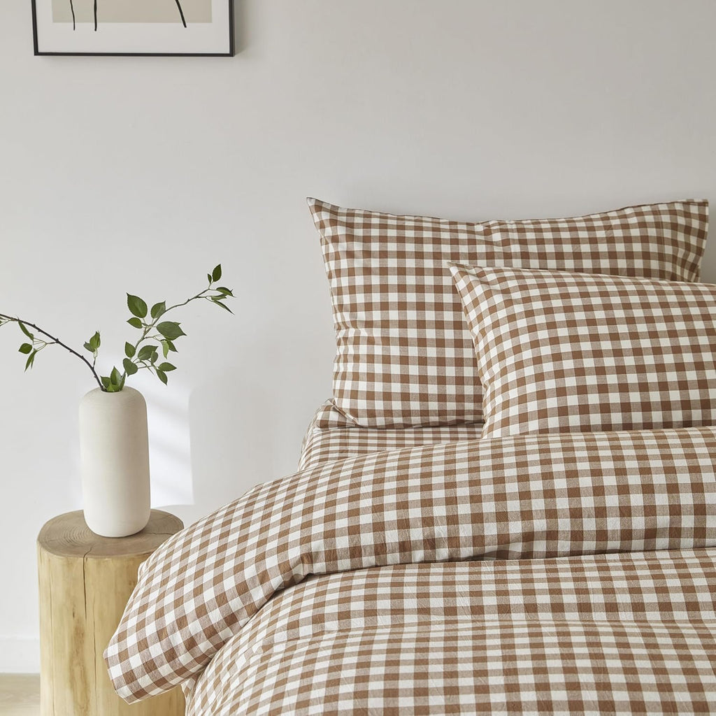 Yarn-Dyed Vintage Washed Cotton Quilt Cover Set - Brown