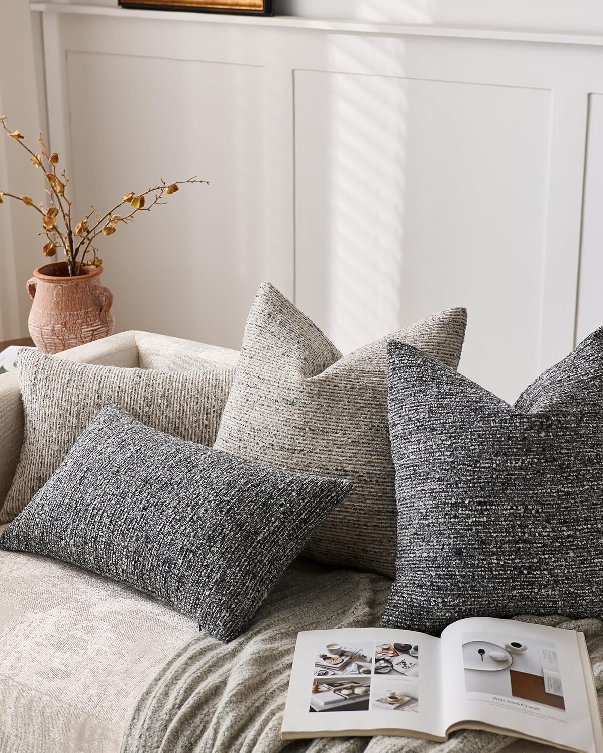 Speckled Bouclé Cushion Covers - Twin-Pack - Charcoal, 30cm x 50cm