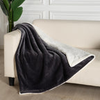 Microfibre Teddy Sherpa Throw Blanket - Charcoal