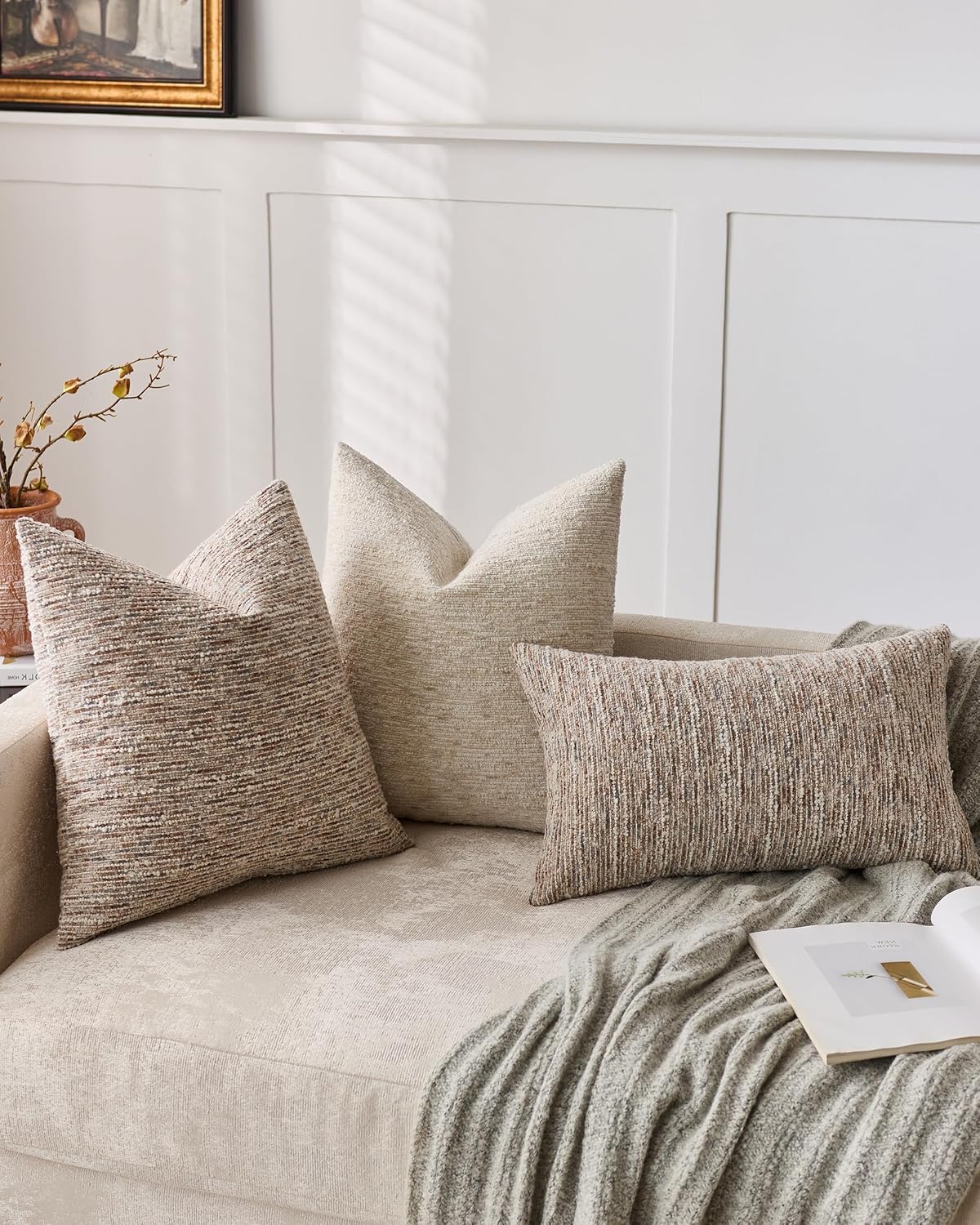 Speckled Bouclé Cushion Covers - Twin-Pack - Natural, 30cm x 50cm