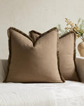 Linen-Cotton Cushion Covers with Tassels, Set of 2, Taupe, 45x45cm