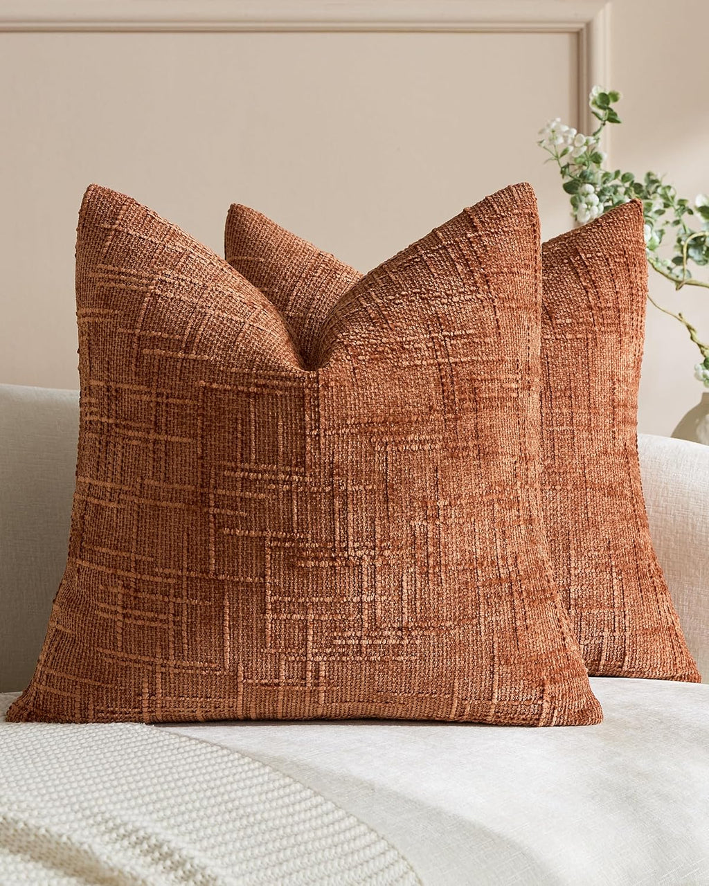 Chenille-Textured Cushion Covers - Twin-Pack - Terracotta, 45cm x 45cm