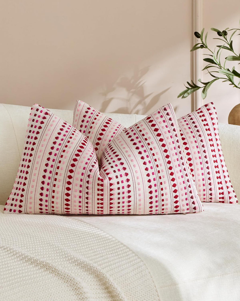 Bohemian Dot Woven Cushion Covers - Twin-Pack - Burgundy, 30cm x 50cm