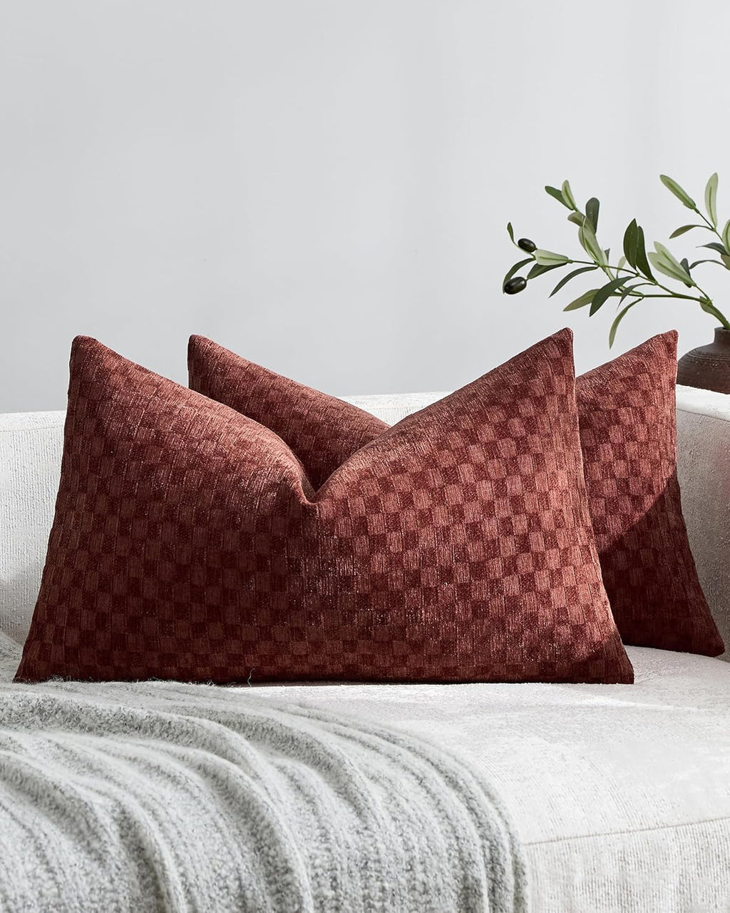 Chenille Waffle Cushion Covers - Twin-Pack - Rust, 30cm x 50cm