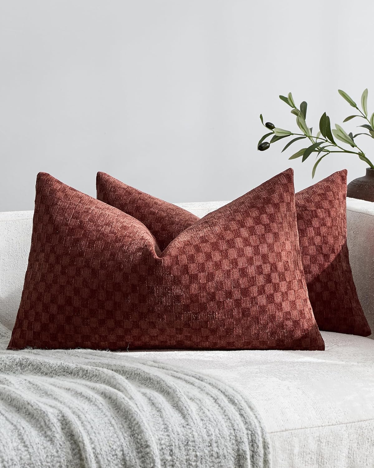 Chenille Waffle Cushion Covers - Twin-Pack - Rust, 30cm x 50cm
