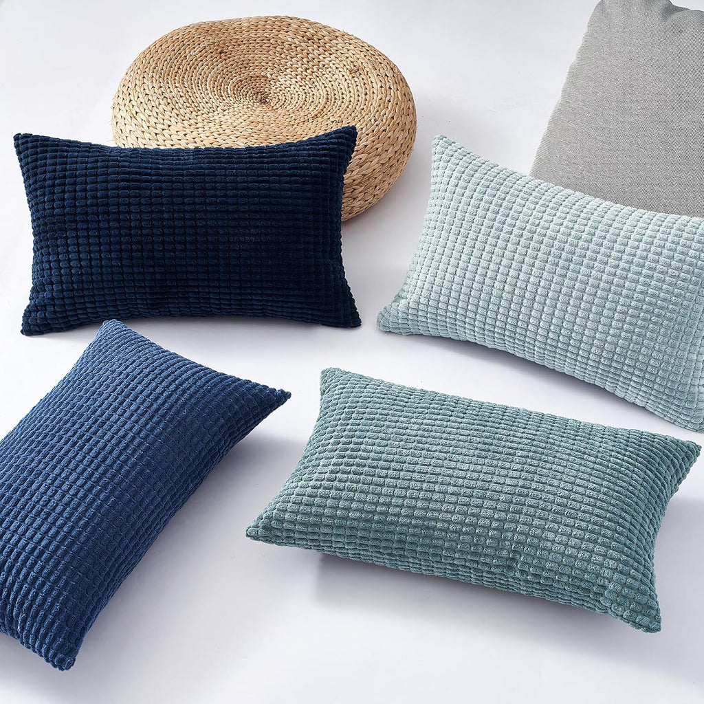 Corduroy Corn Grain Cushion Covers - Pack of 4 Mix of Blue Shades - 30cm x 50cm