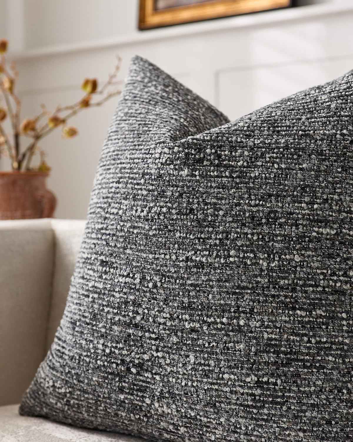 Speckled Bouclé Cushion Covers - Twin-Pack - Charcoal, 45cm x 45cm