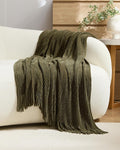 Chenille Knitted Throw - Khaki Green, 130x170cm