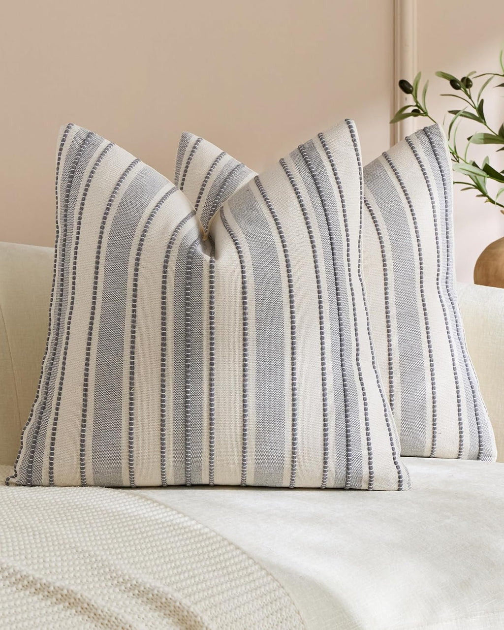 Heritage Linear Woven Cushion Covers - Twin-Pack - Light Grey, 45cm x 45cm