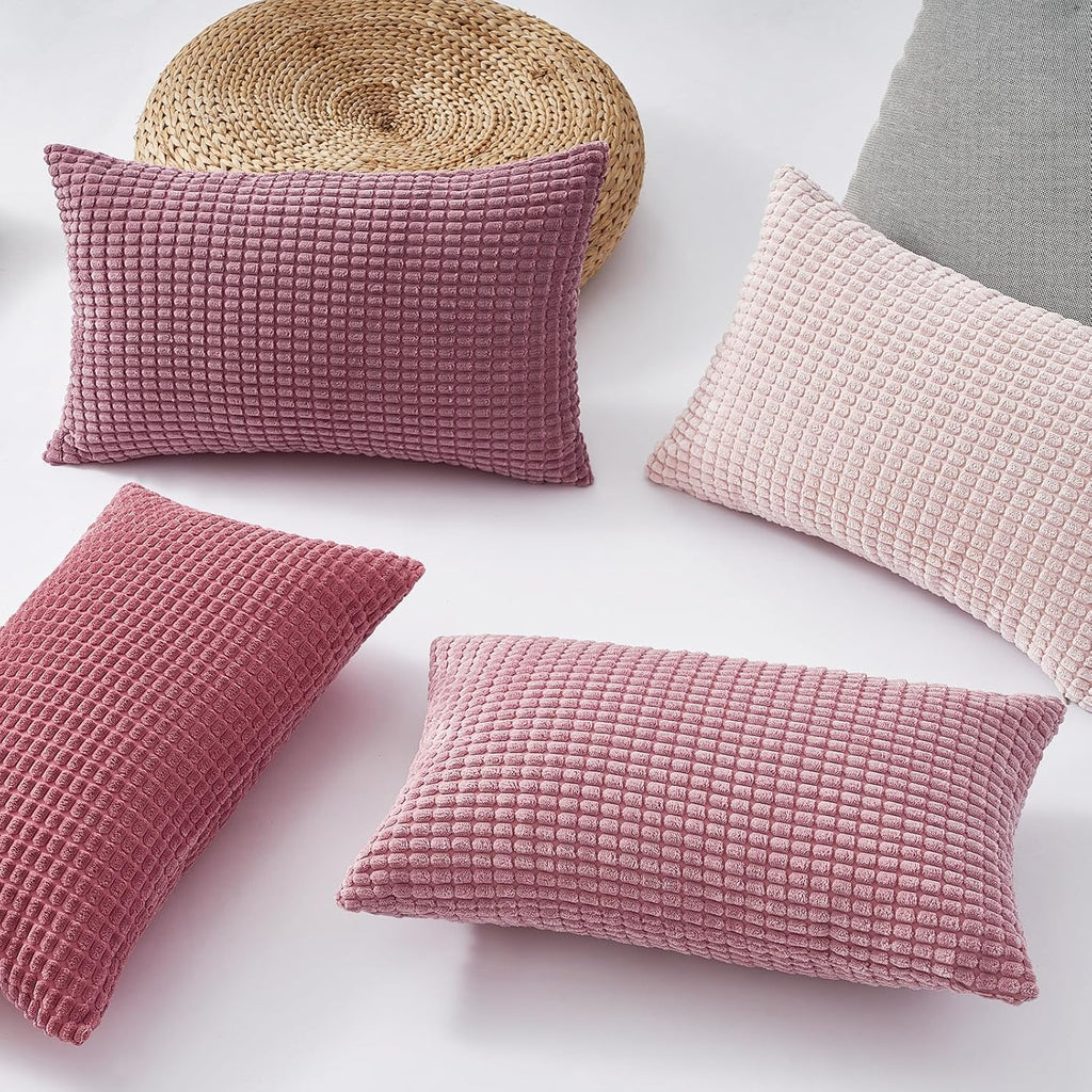 Corduroy Corn Grain Cushion Covers - Pack of 4 Mix of Pink Shades - 30cm x 50cm