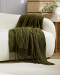 Bobble Textured Knitted Throw - Khaki Green, 130x170cm